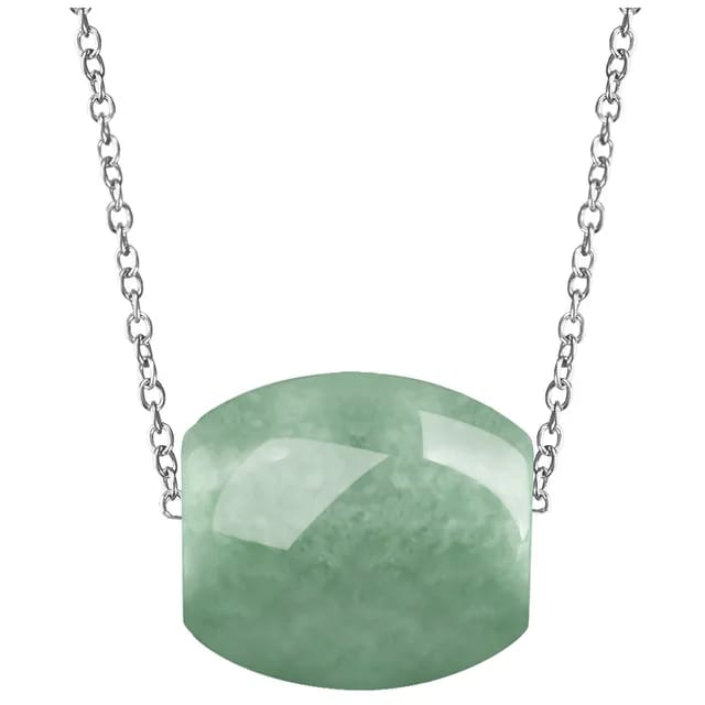 Natural Green Jade Bead Necklace with Sterling Silver Chain 5