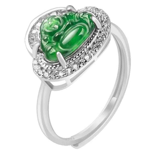 Noble S925 Silver Inlaid Natural A-grade Jade Ring Yang Green Buddha Real Jade Fashionable High-end Women's Adjustable Jewelry 5