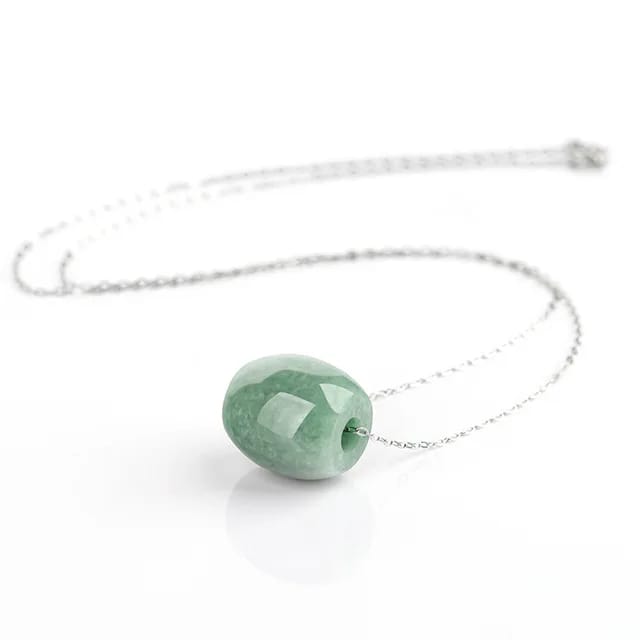Natural Green Jade Bead Necklace with Sterling Silver Chain 4