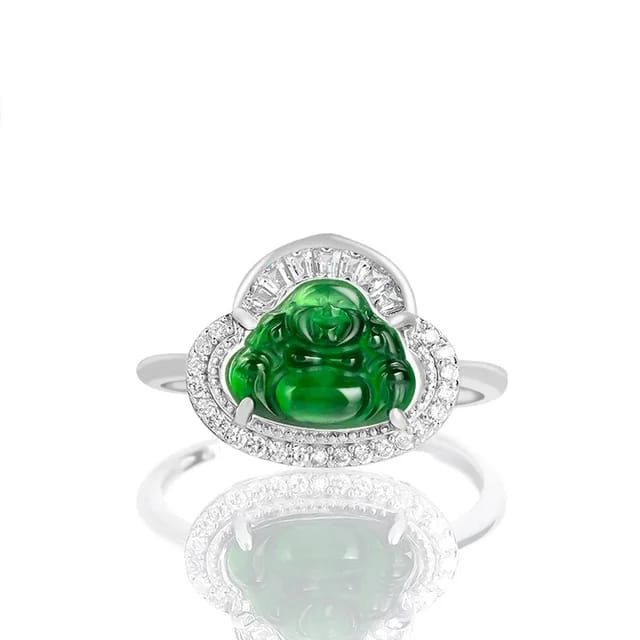 Noble S925 Silver Inlaid Natural A-grade Jade Ring Yang Green Buddha Real Jade Fashionable High-end Women's Adjustable Jewelry 2