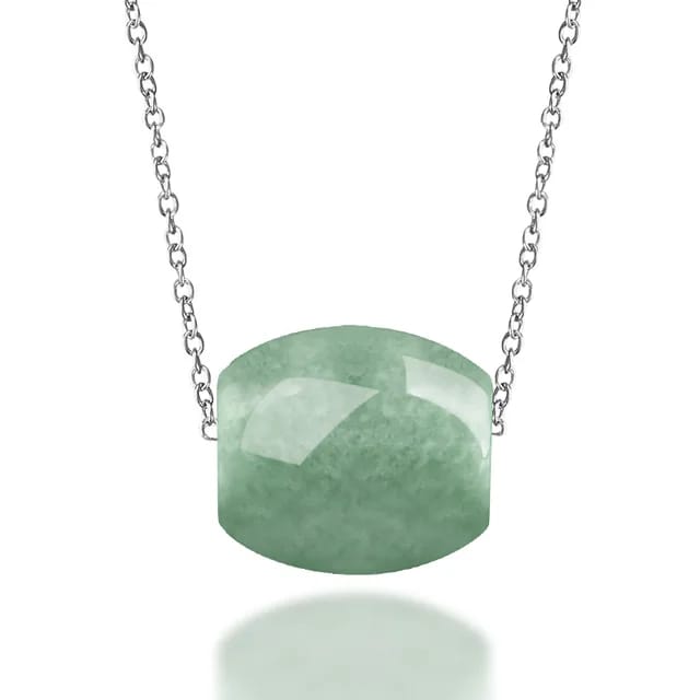 Natural Green Jade Bead Necklace with Sterling Silver Chain 3
