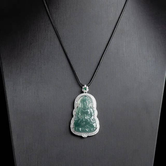 A Myanmar Jade Avalokitesvara Pendant Men Natural Blue Ice Jade S925 Silver Inlaid Zircon Women Luxury Gem Necklace Gift Amulet 4