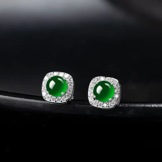 Authentic Natural A-grade Jade Earrings for Women Luxurious S925 Silver Inlaid Zircon Elegant Exquisite Queen Princess Jewelry 1