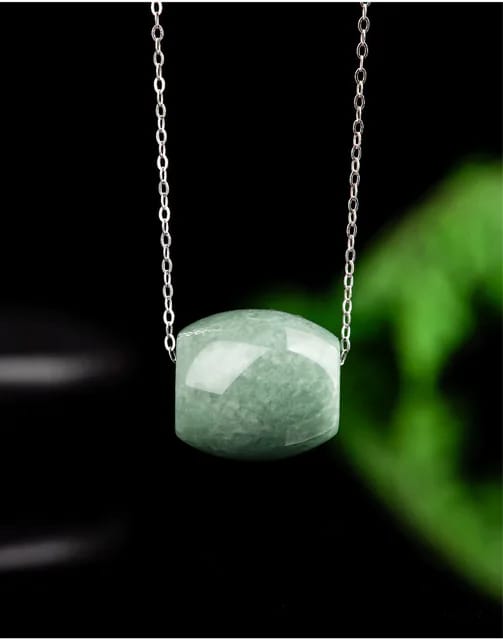 Natural Green Jade Bead Necklace with Sterling Silver Chain 13