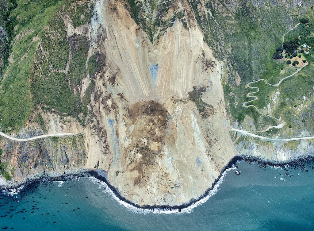 Landslide covering Highway 1 south of Jade cove.