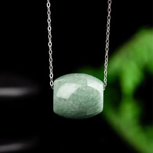 Natural Green Jade Bead Necklace with Sterling Silver Chain 13