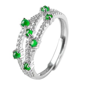 Adjustable Silver Green Jadeite Ring for Women