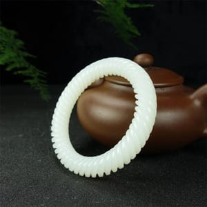 White Jade Bangle | Hand Carved Chinese Mutton Fat Jade 4