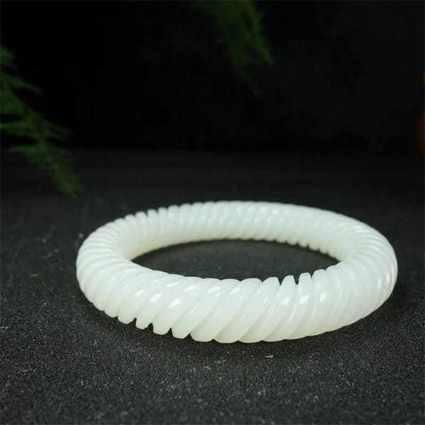 White Jade Bangle | Hand Carved Chinese Mutton Fat Jade 5