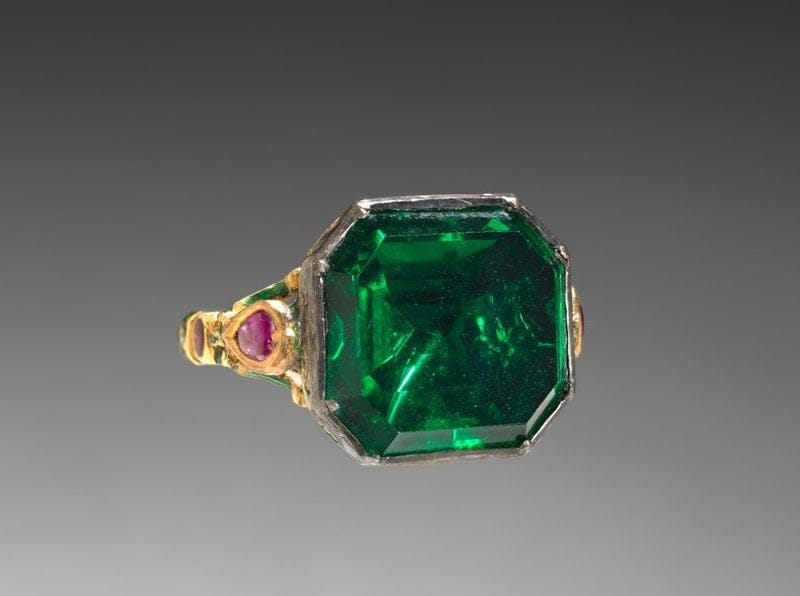 A 18th century emerald ring, showing the green color that makes it different from jade.