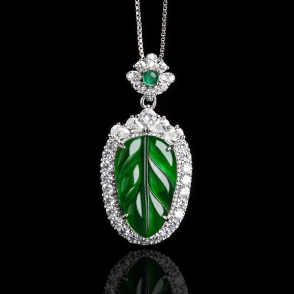 S925 Silver Natural Jade Leaf Necklace Inlaid with Zircon Ice Women's Fashion Pendant High Grade Jewelry Gift Dress Accessories 2