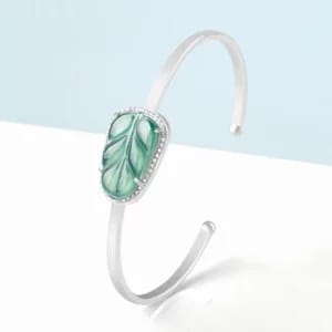Natural Jade Leaf Bracelet S925 Silver Inlaid Zircon Ice Jade Female Fashion Jewelry Authentic Gift with Certificate 1