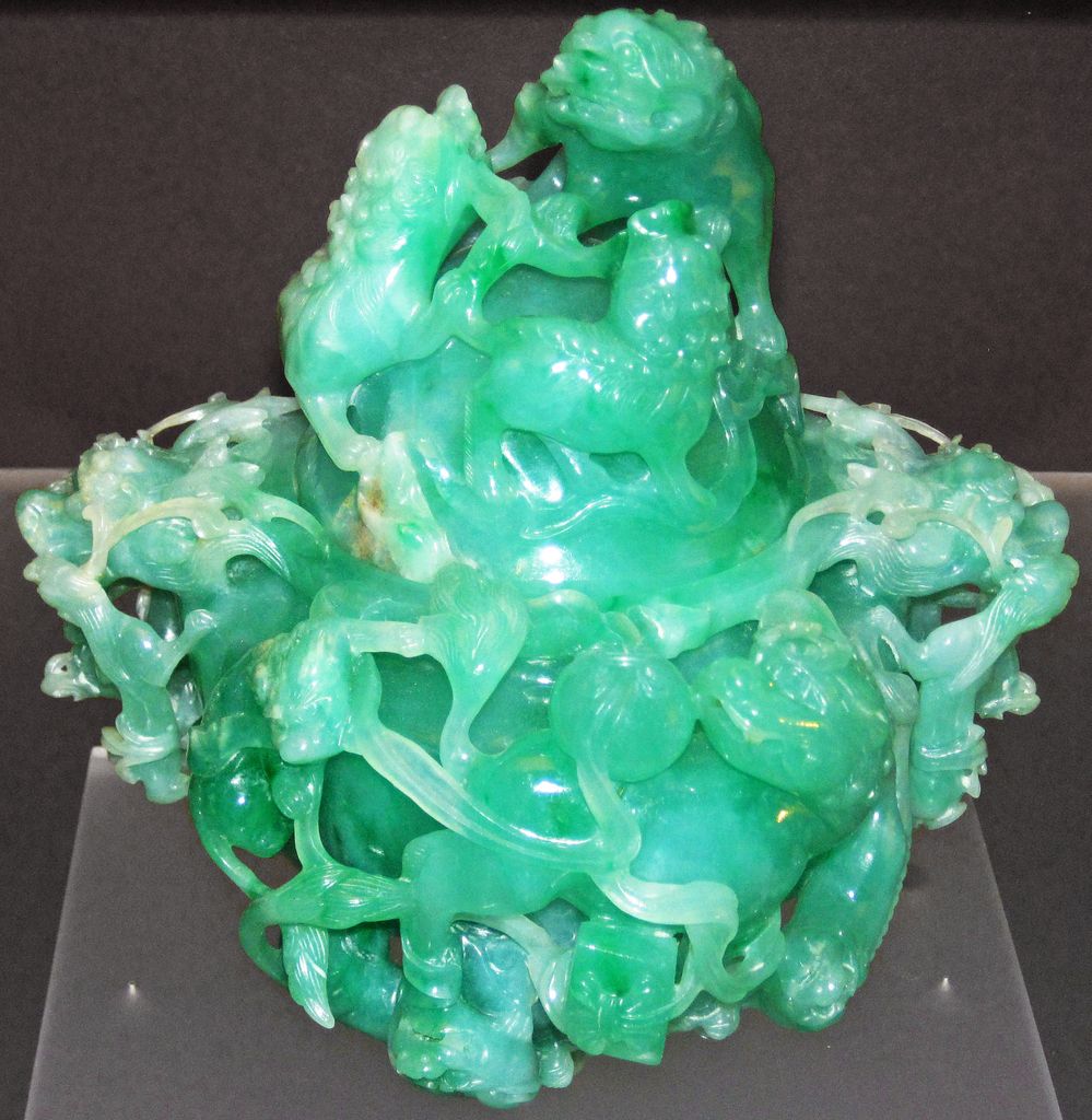 A green and white jadeite incense burner. 