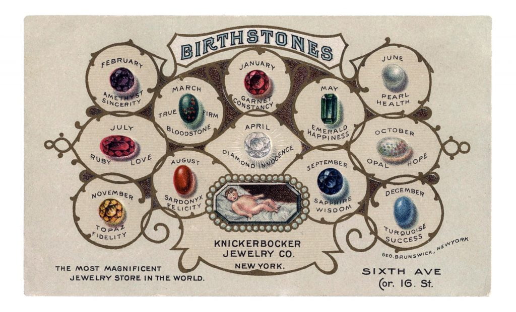 A chart of different birthstones