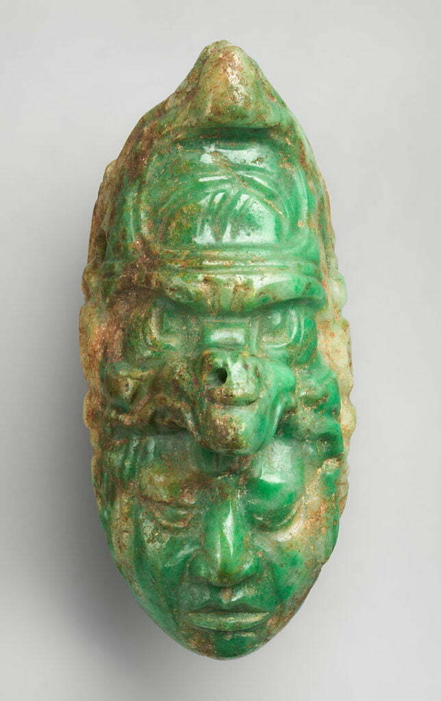 A green jade carving from the early Mayan civilization.