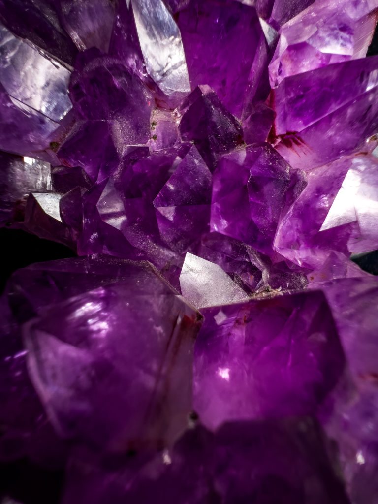 A closeup of amethyst crystal structure.